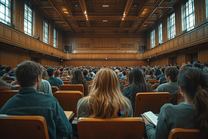 Students engaged in a lecture in a l, a Photo by Tanuart