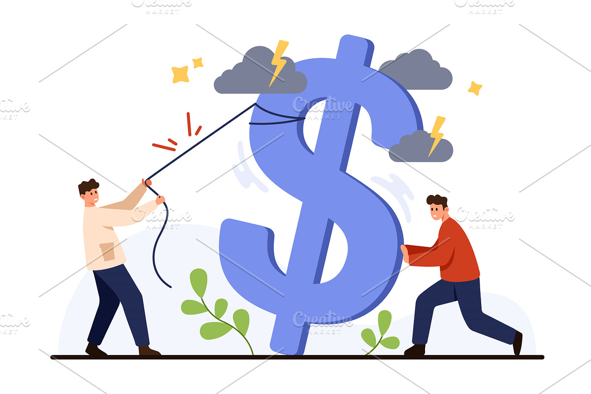 People Struggling With Currency, a Finance Illustration by Flashvector