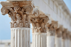 Close up of ornate Greek columns, an Architecture Photo by MistyDay