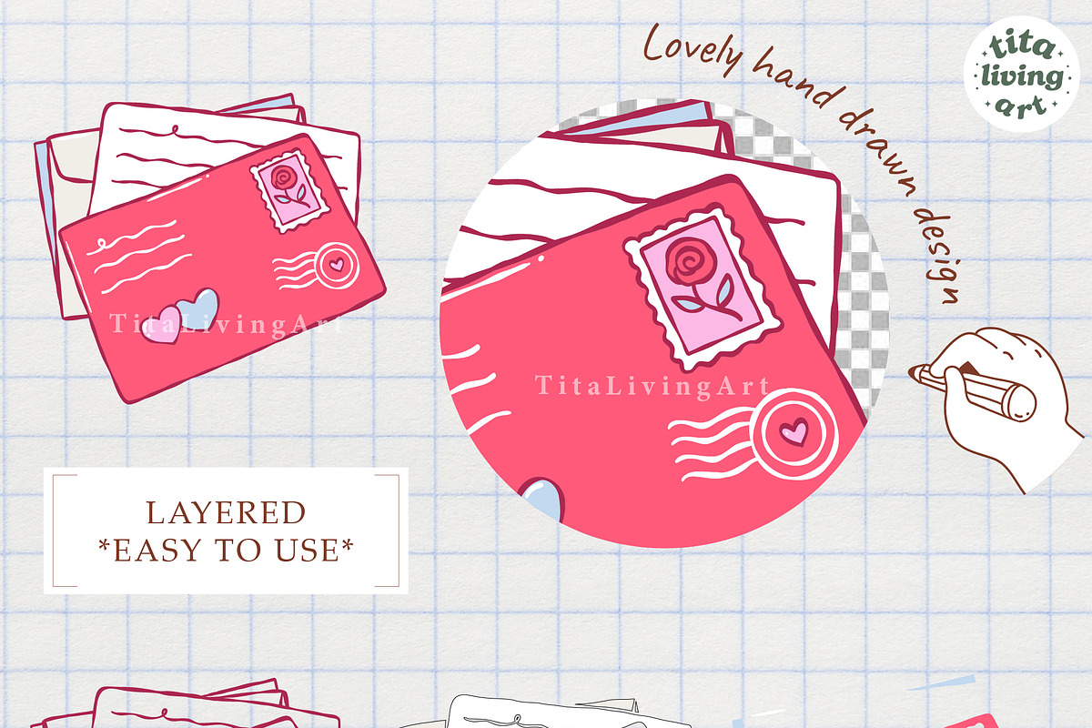 Love Mail Clipart Bundle | Valentine, a Seasonal Illustration by TitaLivingArt (Photo 5 of 9)