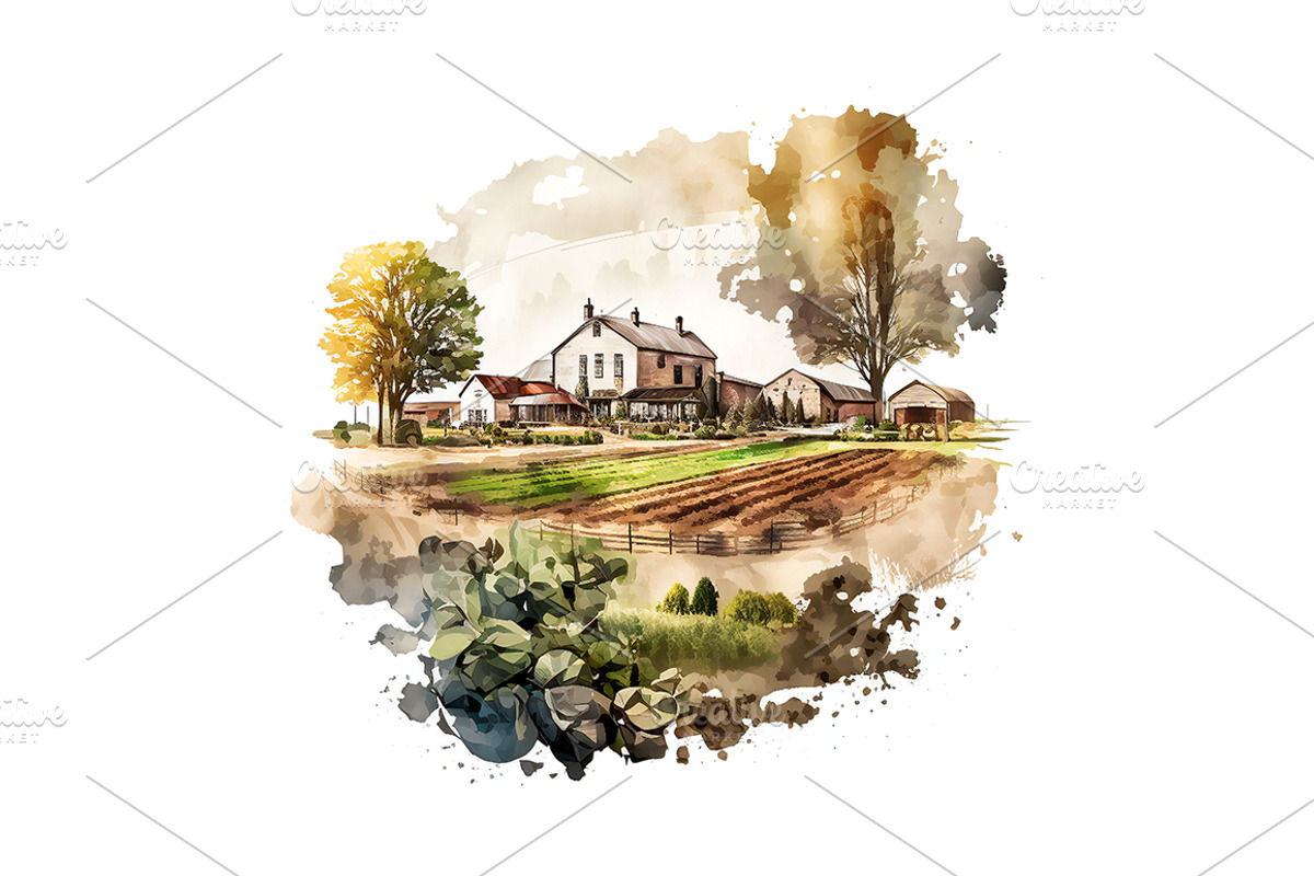 Farms - Watercolor illustrations 01, an Illustration by Graxaim Mock-up (Photo 4 of 9)