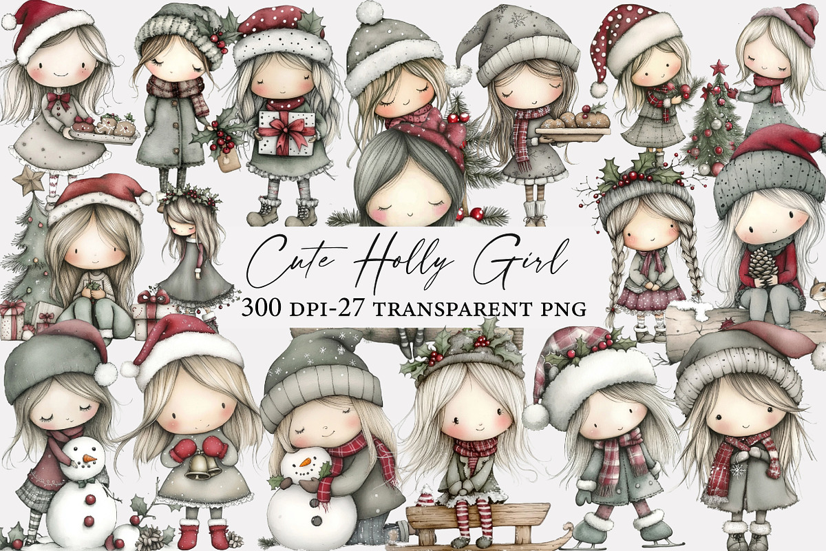 Cute Holly Girl Clipart, an Illustration by Designworld (Photo 1 of 5)