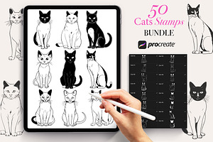 50 Cats Procreate Stamps Brushes