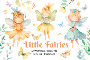 Fairy Garden Watercolor Clipart Set