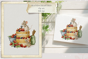 Mice and Birthday Cake Clipart&Card, an Illustration by AlenaVlasko stock Market