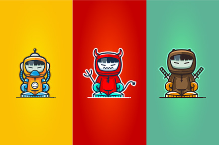 Line art vector stickers of mascots