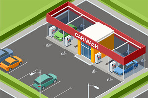 Isometric hand car wash station, a Transportation Illustration by Golden Sikorka