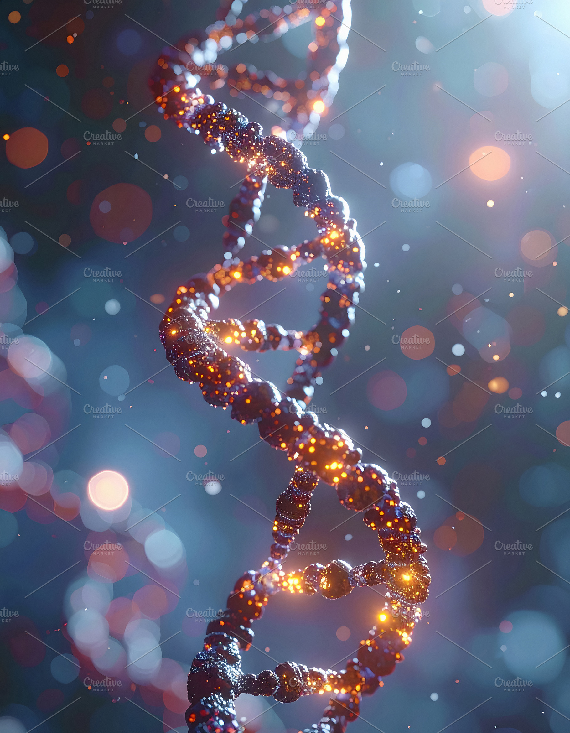 DNA helix sparkling with luminous particles of molecular light, a Health & Medical Photo by GoodGoods