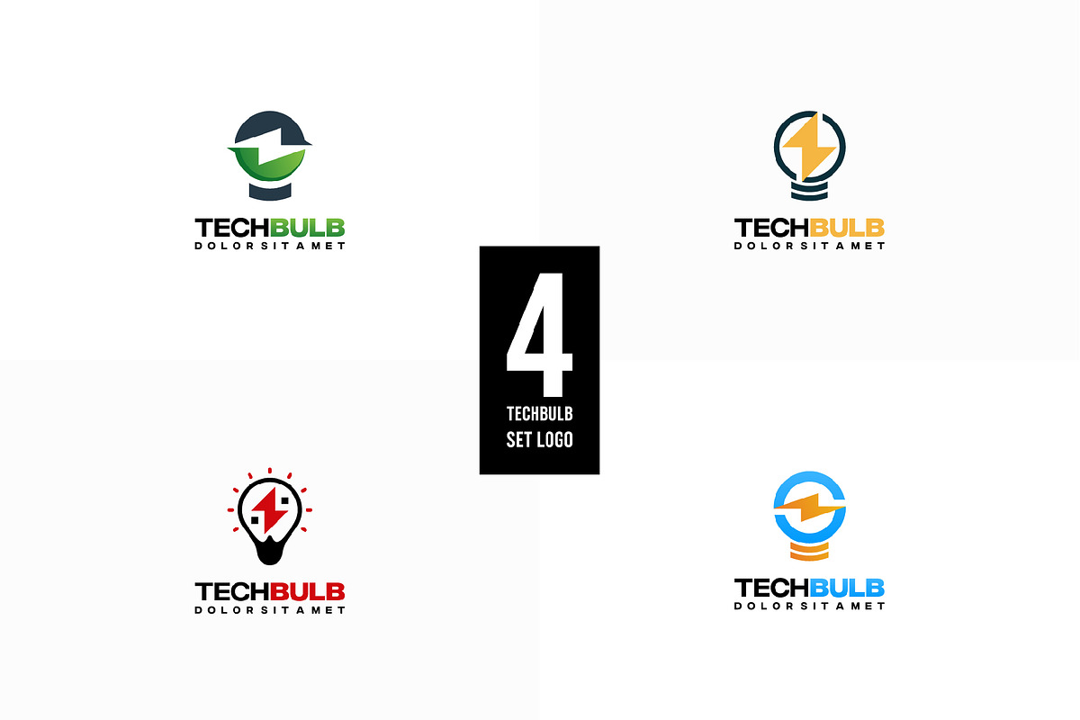 Set of Modern Tech Bulb logo designs, a Branding & Logo Template by Lucky Creative (Photo 1 of 5)