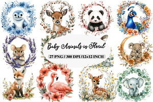 Baby Animals Floral Wildlife Frames, an Illustration by Daily.Designs