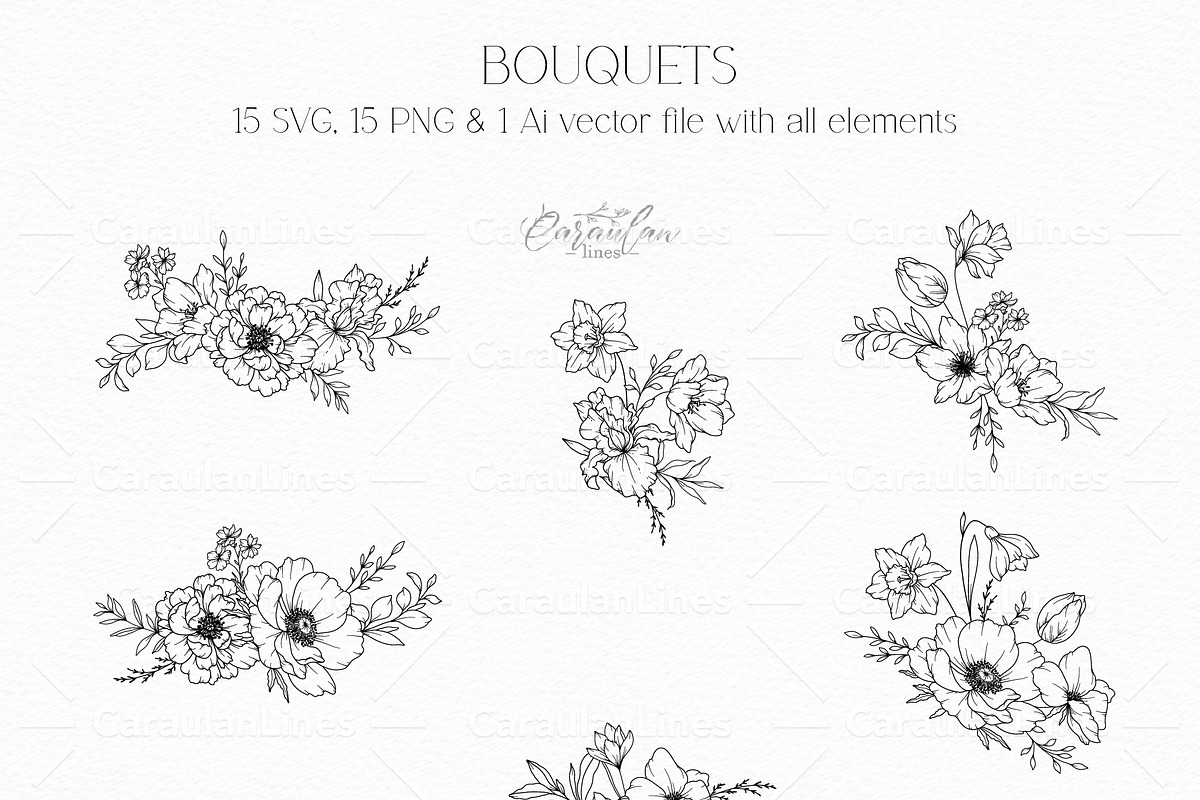 Spring Flowers Line Art, a Decorative Illustration by CaraulanStore (Photo 2 of 9)