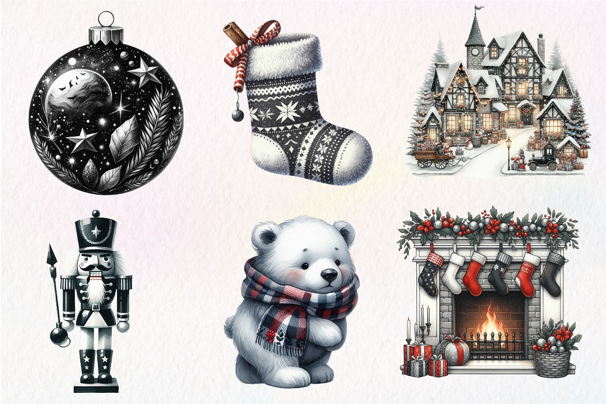Black and White Christmas Clipart, an Illustration by Dream Creation (Photo 3 of 7)