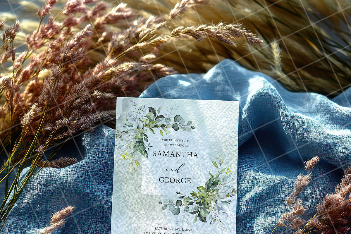 Blue 5x7 Invitation card mockup PSD, an Advertising Mockup by Blush Roses Print (Photo 4 of 9)