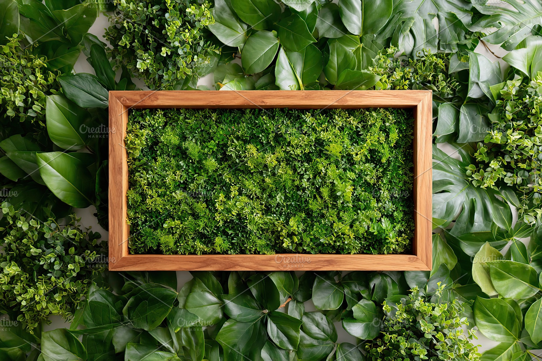 Decorative green wall art with lush foliage and vibrant greenery in a natural s, a Background Photo by AlyaAnd