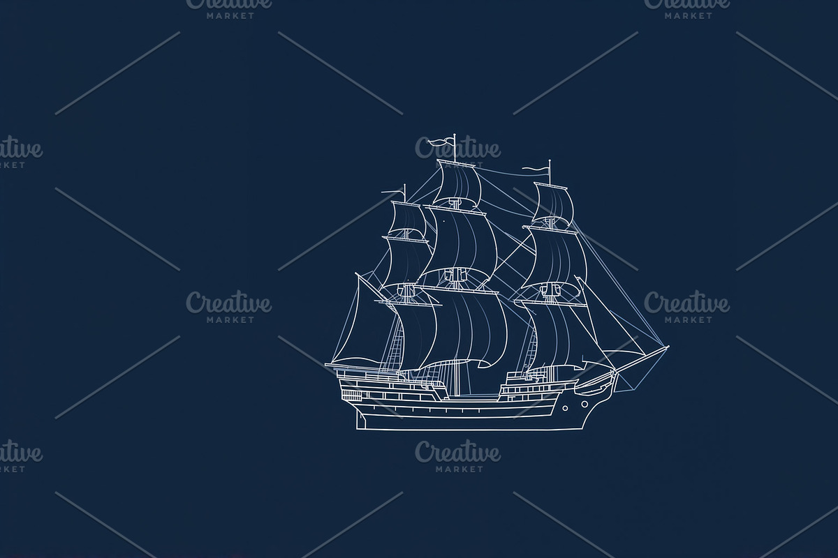 Three-masted sailing ship, an Illustration by wavebreak