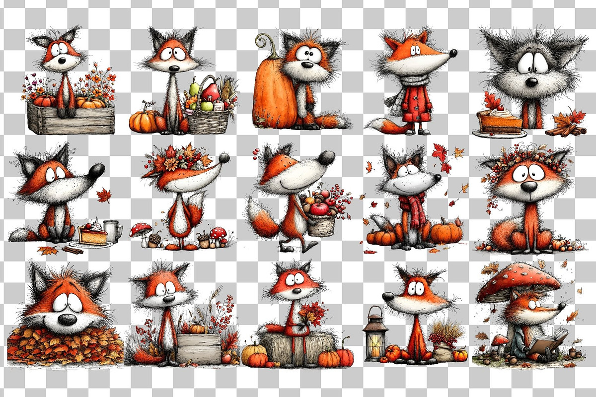 Quirky Autumn Fox Watercolor Clipart, an Animal Illustration by Nicolle's Colorful Art (Photo 3 of 4)