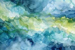 A blend of soft blues and greens cre, a Photo by Tanuart