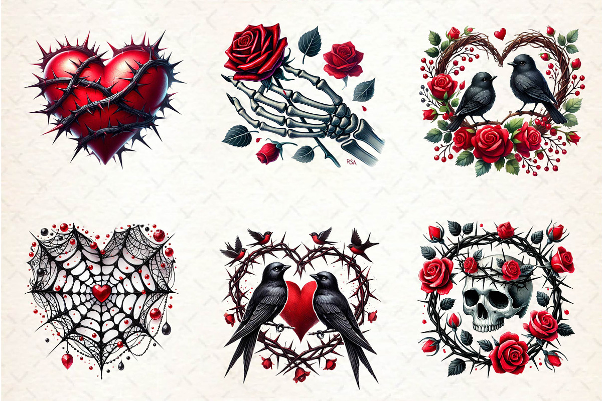 Gothic Valentine Sublimation Clipart, an Illustration by Dream Creation (Photo 3 of 6)