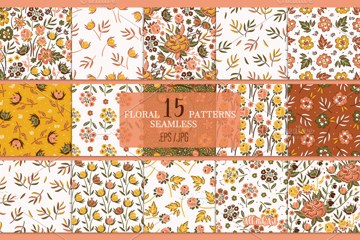Autumn Wildflowers Digital Paper Set, a Pattern Graphic by AllNikArt (Photo 1 of 6)