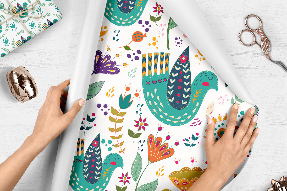 Folk art Birds and Flowers, a Decorative Illustration by Olesya Agudova (Photo 4 of 8)