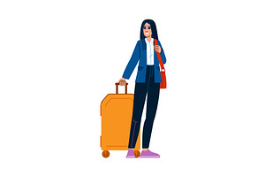Businesswoman waiting with suitcase, a Transportation Illustration by pikepicture