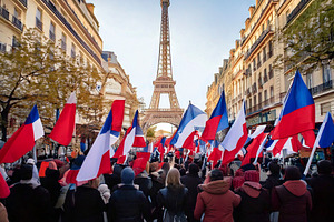 Crowd walks with flags in paris, a Person Photo by DanFLCreativo