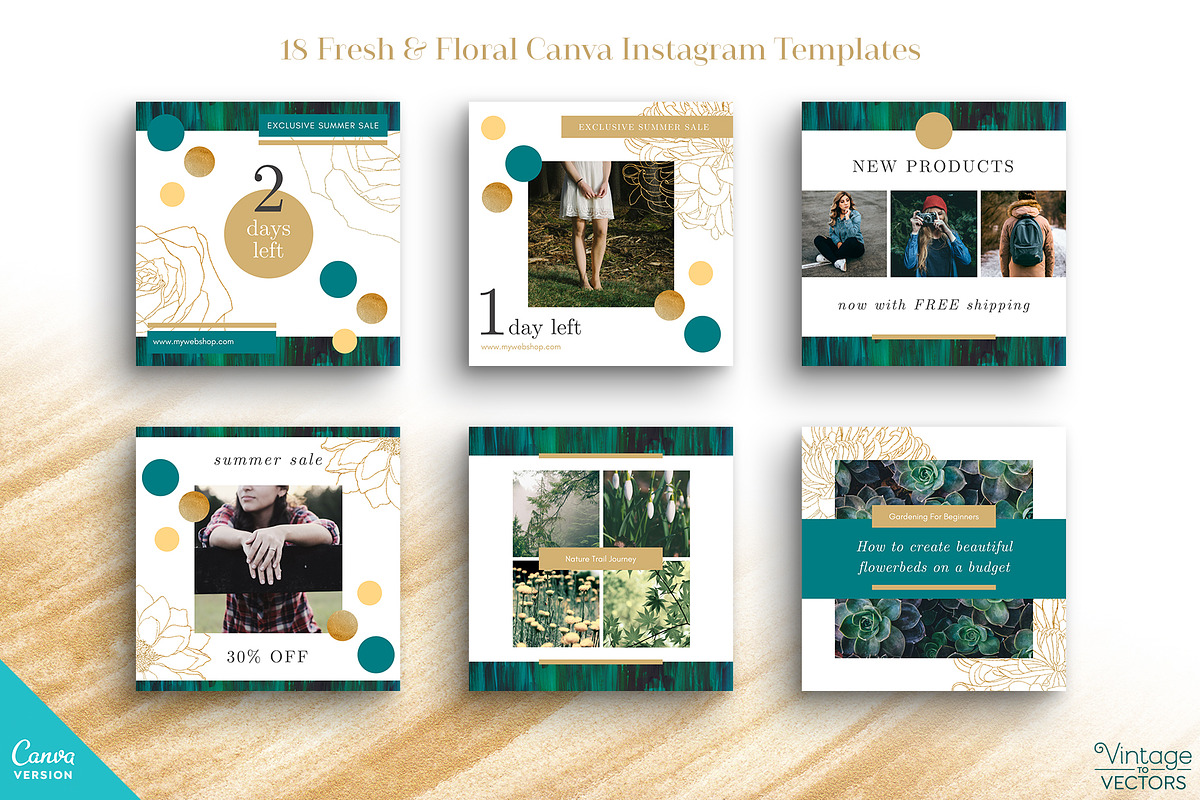 GARDENIA Canva Instagram Templates, a Social Media Template by Vintage To Vectors (Photo 3 of 6)