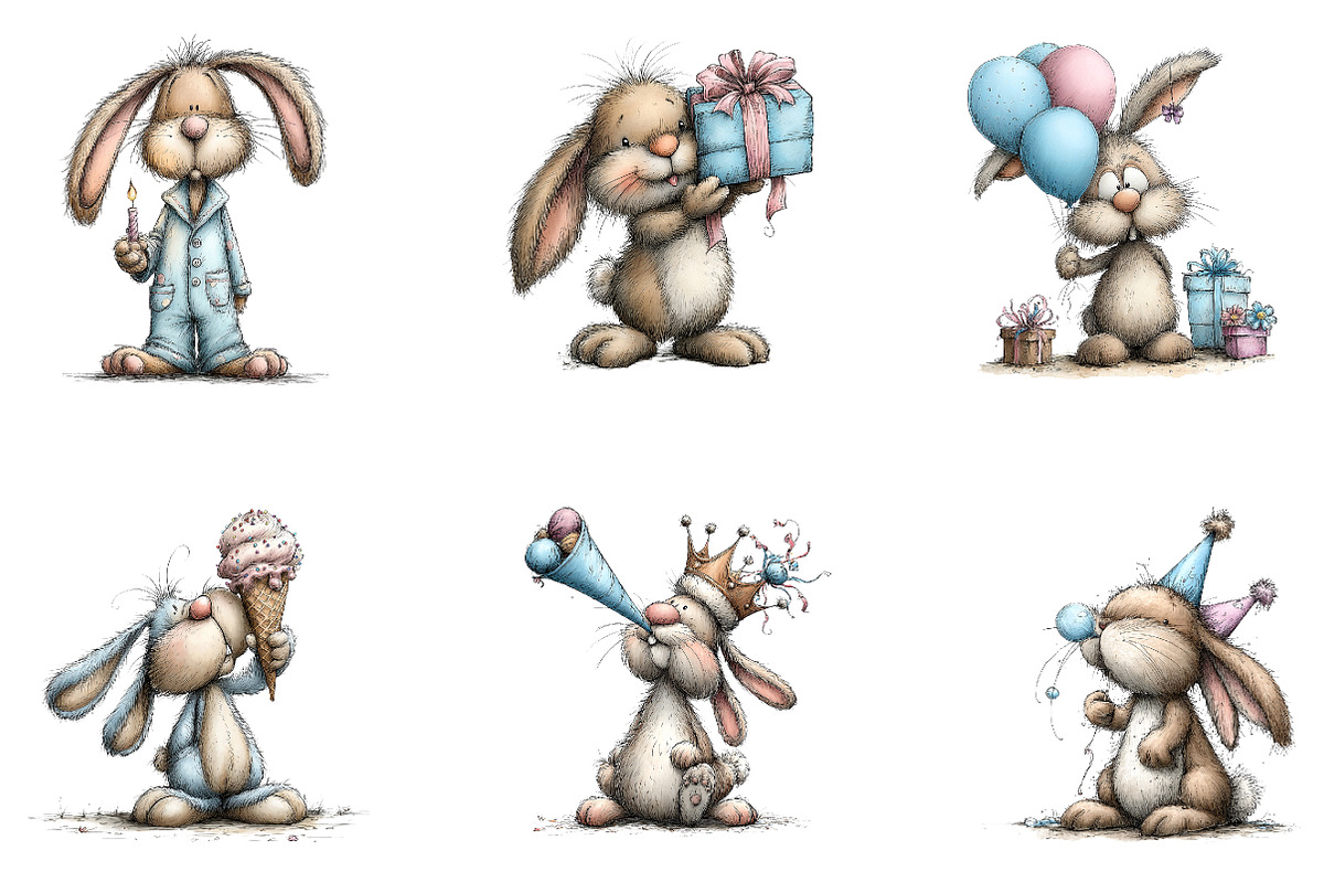 Watercolor Birthday Bunny Clipart, a Seasonal Illustration by CreationArt (Photo 2 of 5)