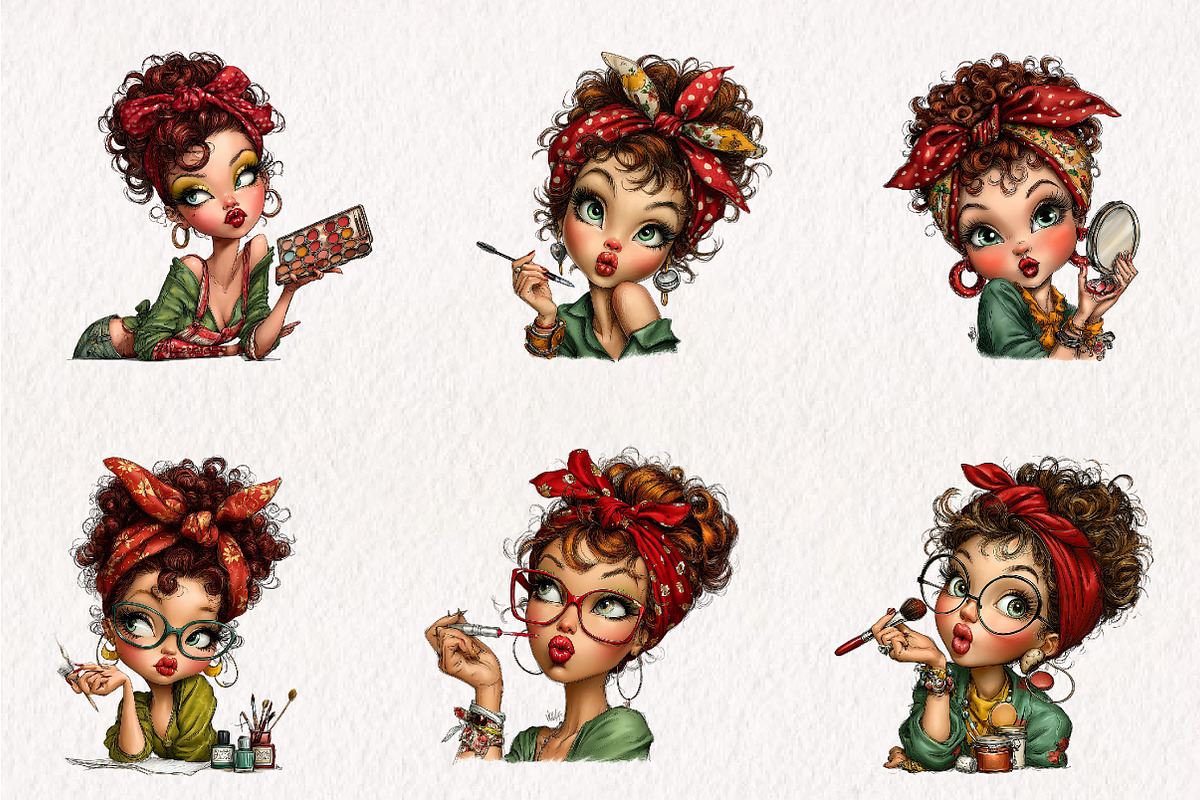 Watercolor Quirky Make Up Girl Clipa, an Illustration by CreationArt (Photo 7 of 7)