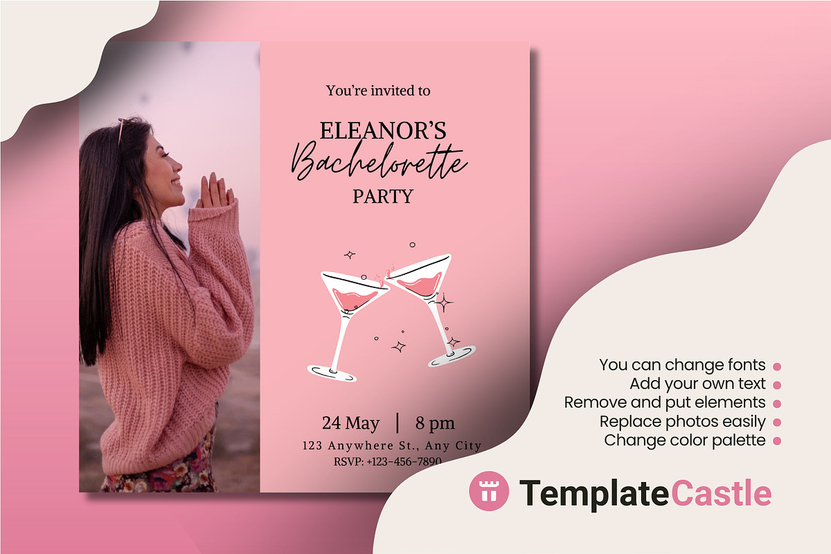 Bachelorette Party Canva Invitation, a Design Template by TemplateCastleStore (Photo 2 of 2)