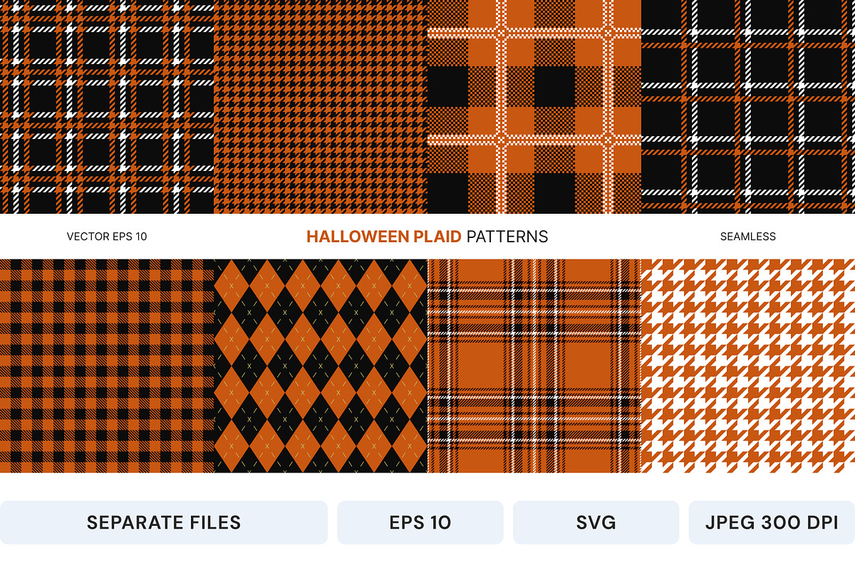 Seamless Halloween plaid patterns, an Illustration by SappiStudio (Photo 3 of 3)