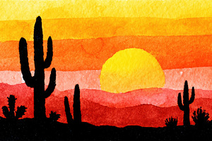 Cacti at sunset in desert, a Photo by Beautiful things