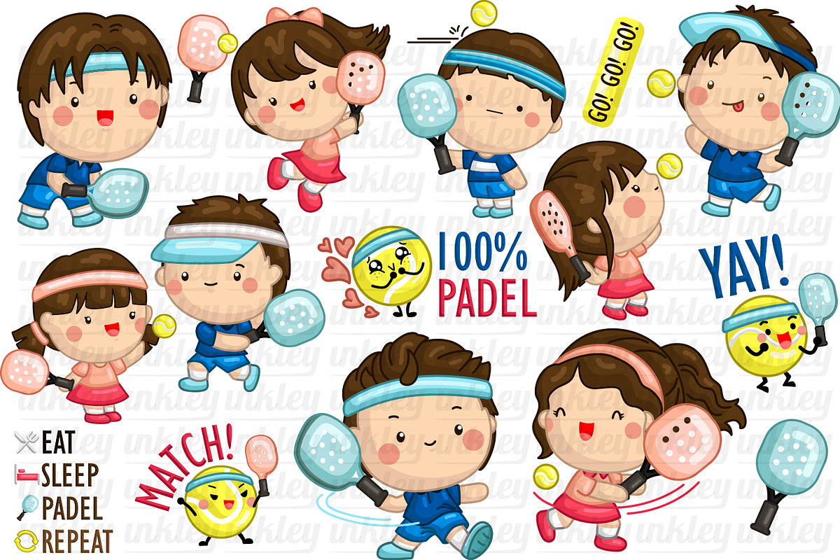 Padel Clipart - Cute Sports Clip Art, an Illustration by Inkley Studio