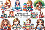 Cute Little Girl Reading Clipart, an Illustration by CraftArtStudio (Thumbnail 1 of 6)