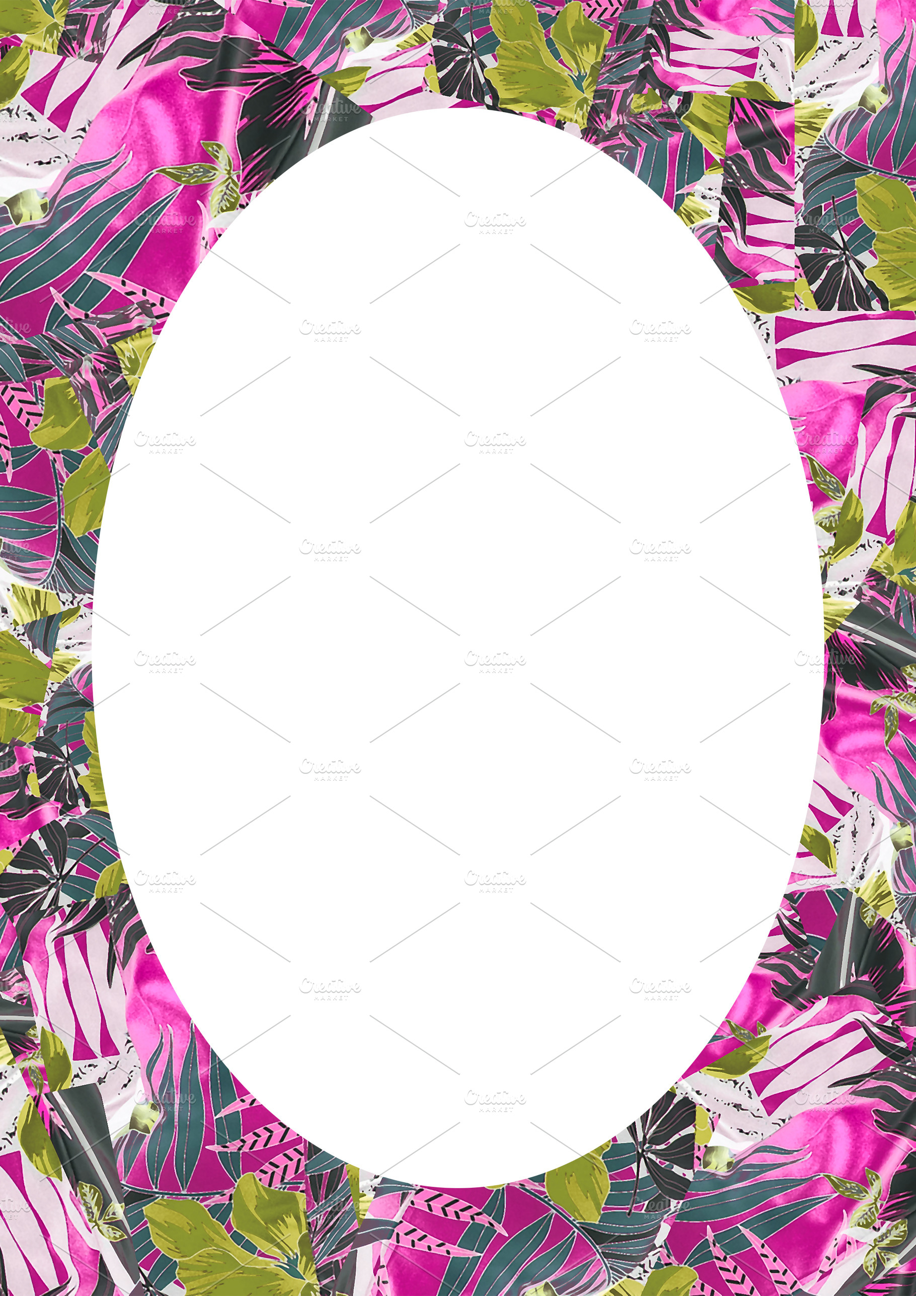 Blank frame with colorful floral collage pattern rounded borders, a Background Photo by DanFLCreativo