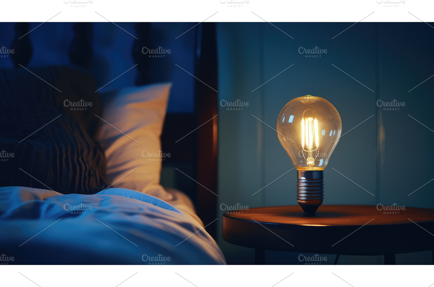 bedside blue bulb ai generated, an Arts & Entertainment Photo by pikepicture