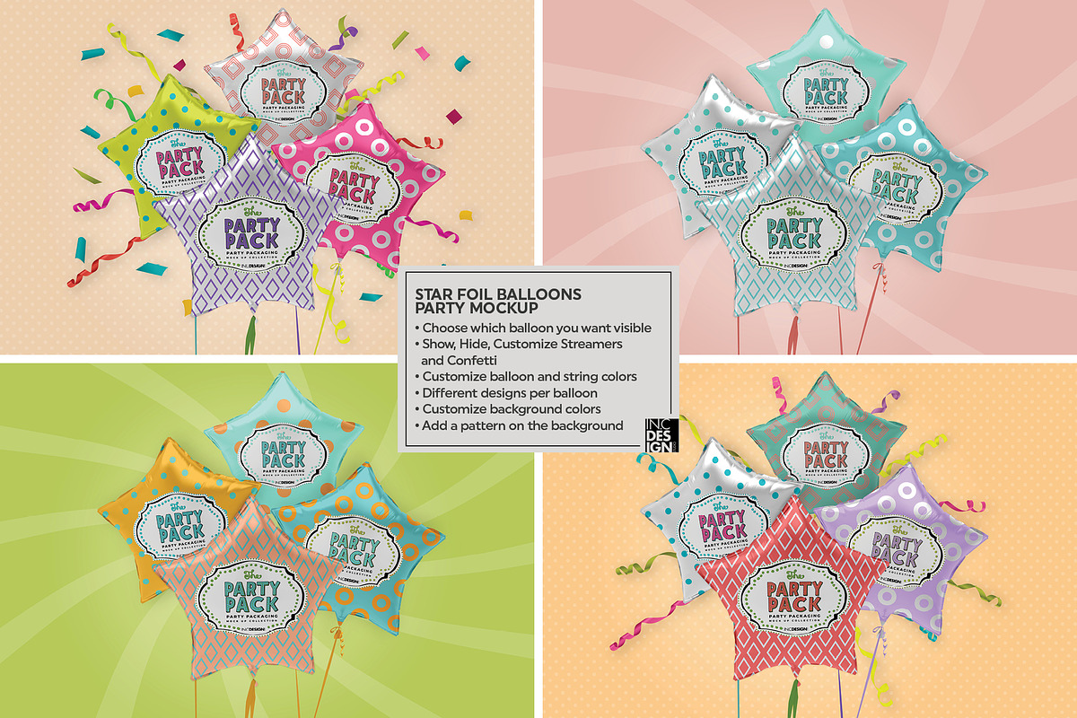 Star Foil Balloons Mockup, a Packaging Mockup by INCDesign (Photo 2 of 7)