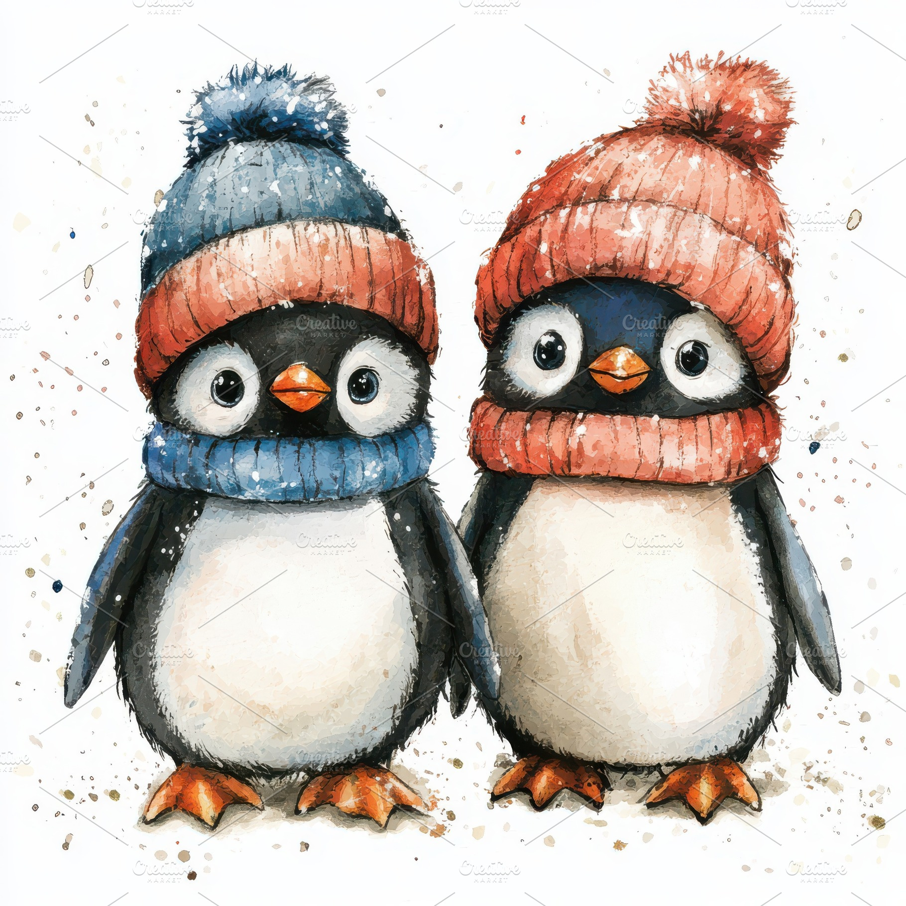 Two adorable penguins wearing winter, an Animal Photo by Pixeness Studio