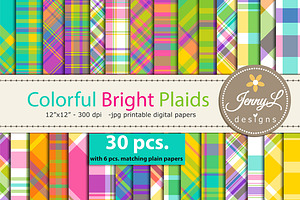 Colorful Bright Plaids Digital Paper