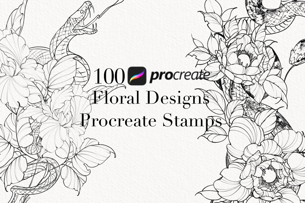 Procreate Snake stamps with flowers., a Brushes & More by AnnaPolitmerskaja (Photo 1 of 8)