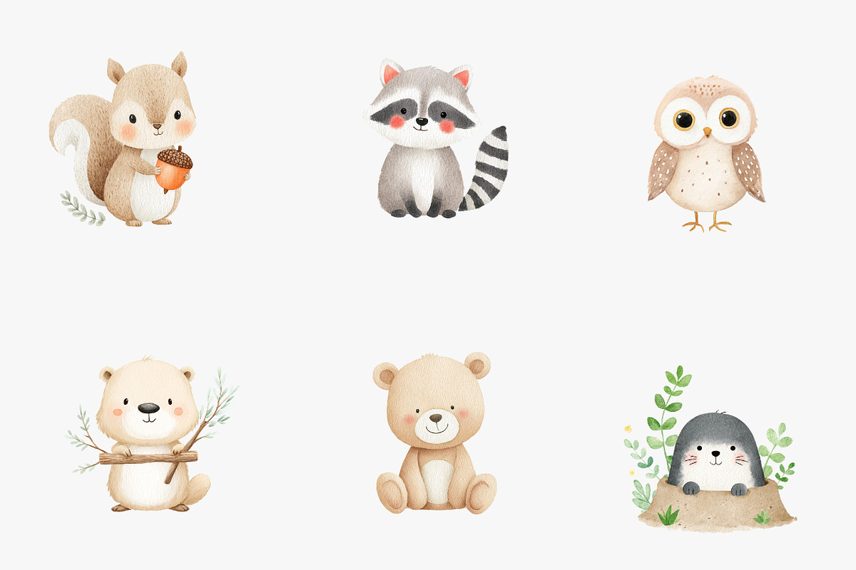 Cute Baby Forest Animals Clipart, an Illustration by CreationArt (Photo 5 of 5)