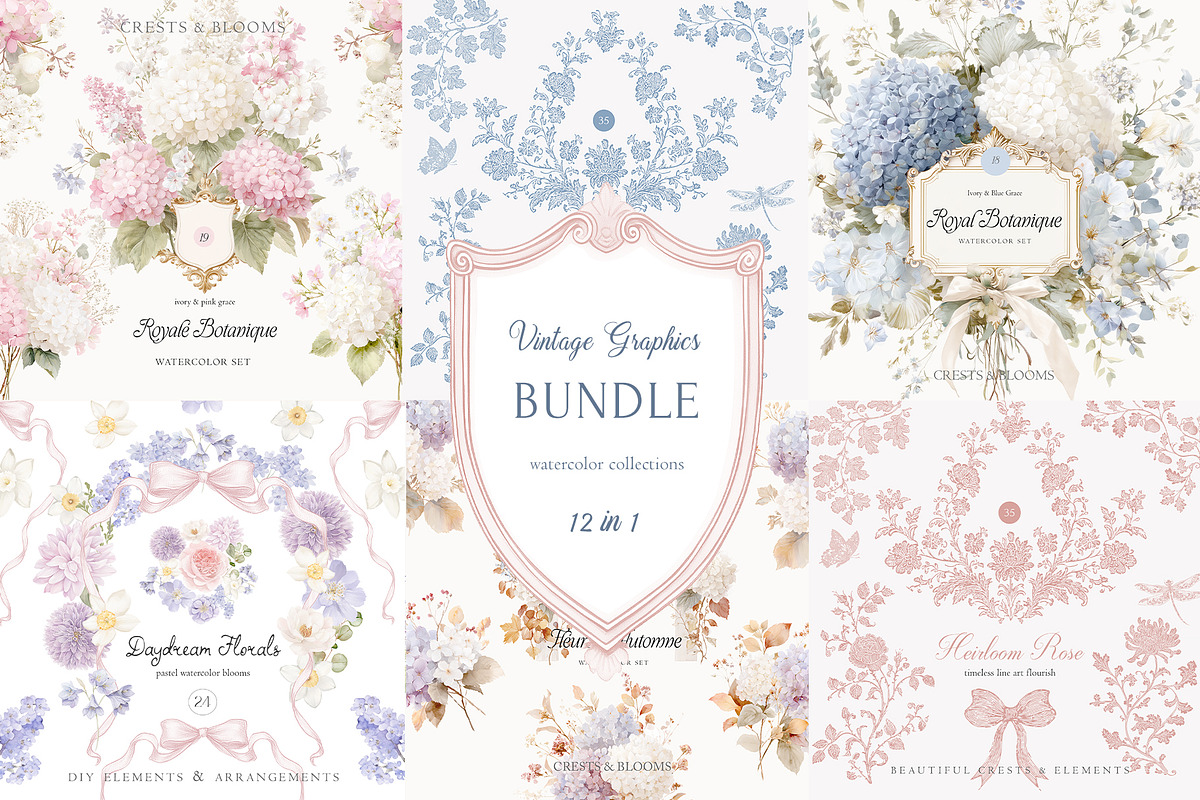 Vintage Floral Bundle, an Object Illustration by studioequinox (Photo 1 of 65)