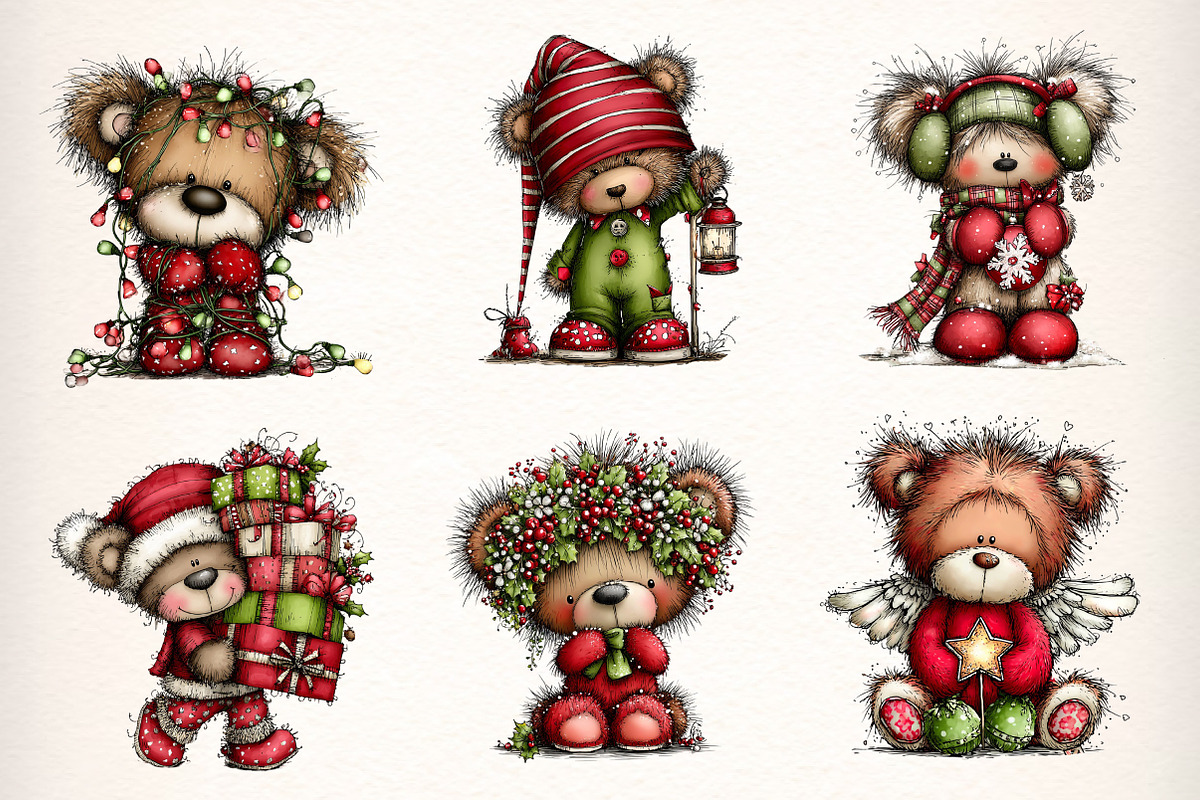 Christmas Teddy Bear Clipart, an Illustration by Dream Creation (Photo 2 of 7)