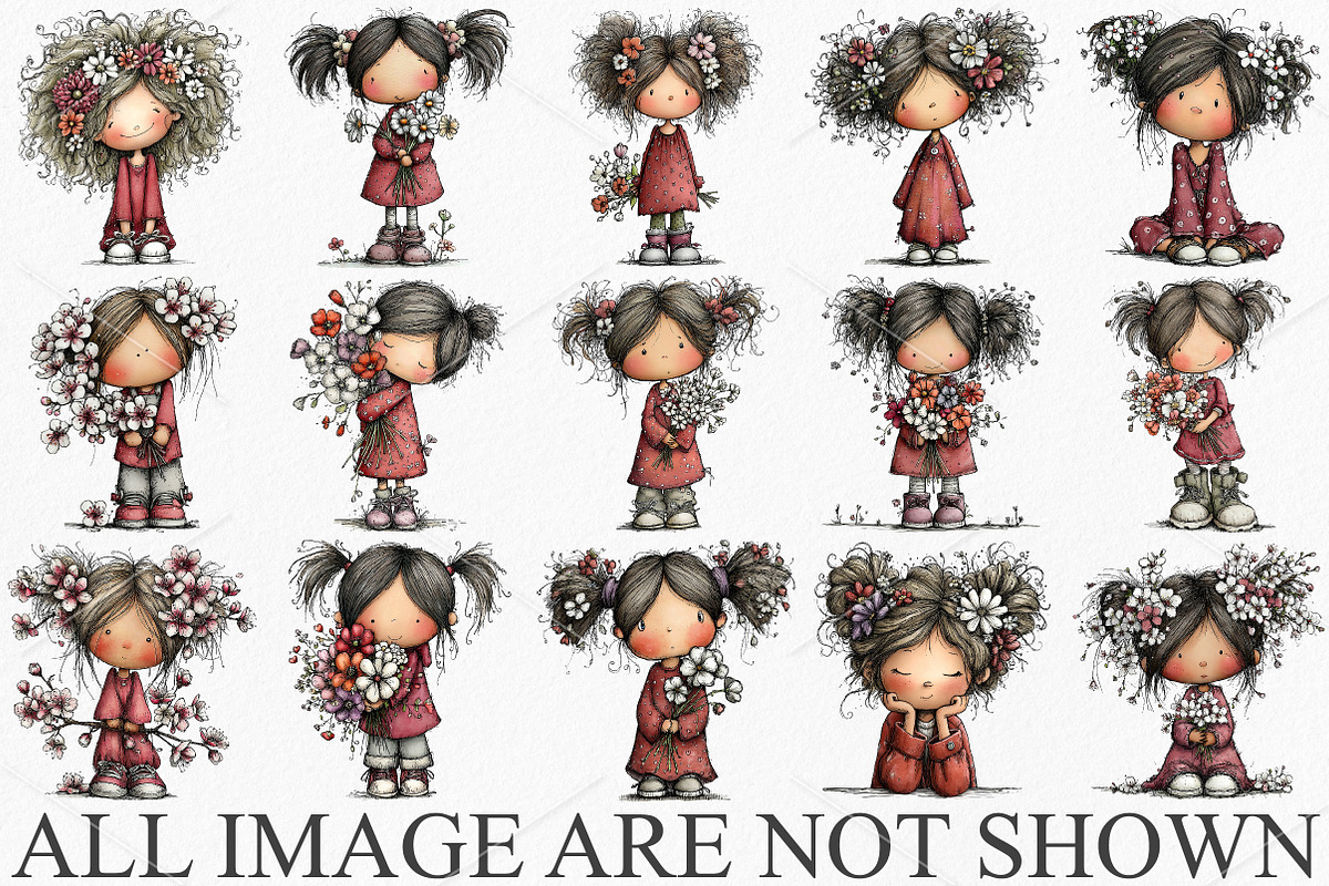 Watercolor Girls with Flowers PNG, a Seasonal Illustration by Canvas Craft (Photo 4 of 7)