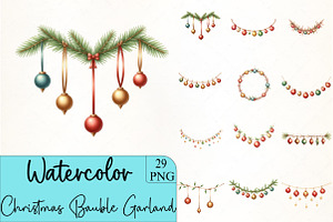 Festive Christmas Bauble Garland Cli, an Illustration by CrexoraLab