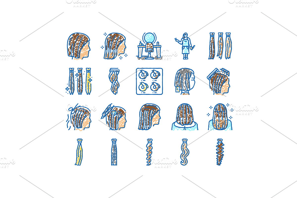 Hair Extension Salon Procedure Icons, an Object Illustration by pikepicture