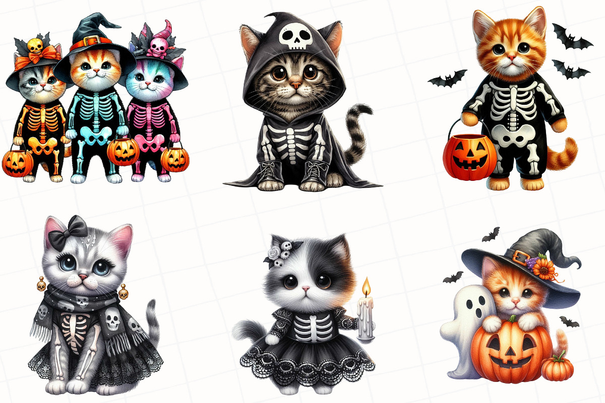 Halloween Skeleton Cat Clipart, an Illustration by OK Design (Photo 4 of 5)
