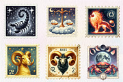 Zodiac Postage Stamps Clipart, an Illustration by CreationArt (Thumbnail 3 of 5)