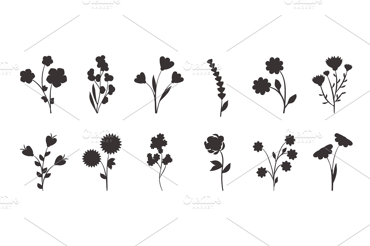 Collection of black floral, an Illustration by okskukuruza