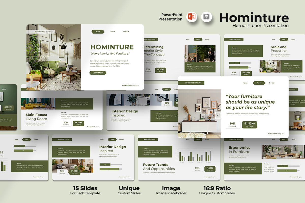 Hominture Interior Design PowerPoint, a Presentation Template by Iqsiart Studio (Photo 1 of 3)